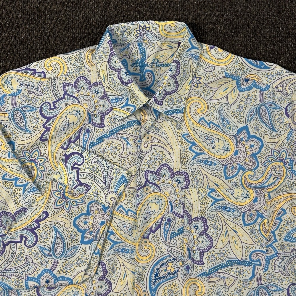 Alan Flusser Paisley Button Up Shirt Mens L Blue Purple Yellow Long Sleeve